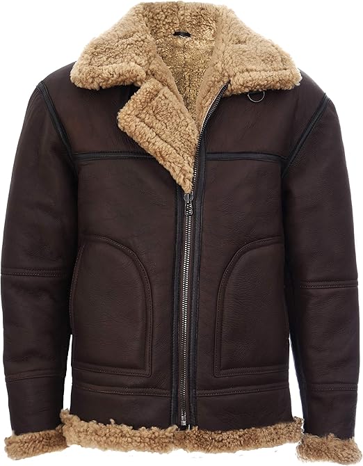 Men’s Sheepskin Lined Leather Jacket with Buckled Neck Strap | Best Leather House