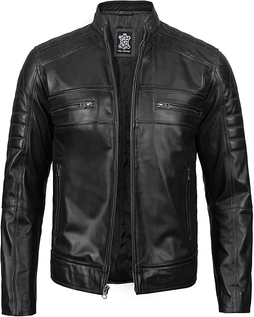 Men’s Genuine Leather Motorcycle Jacket with Quilted Design | Best Leather House