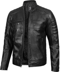 Men’s Genuine Leather Motorcycle Jacket with Quilted Design | Best Leather House