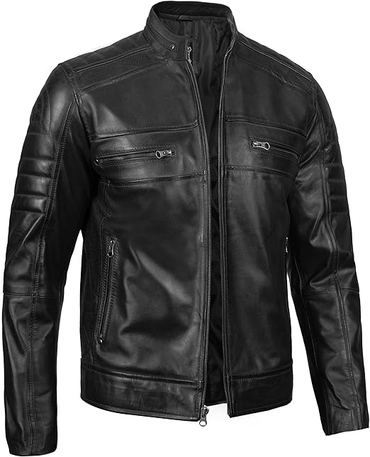 Men’s Genuine Leather Motorcycle Jacket with Quilted Design | Best Leather House