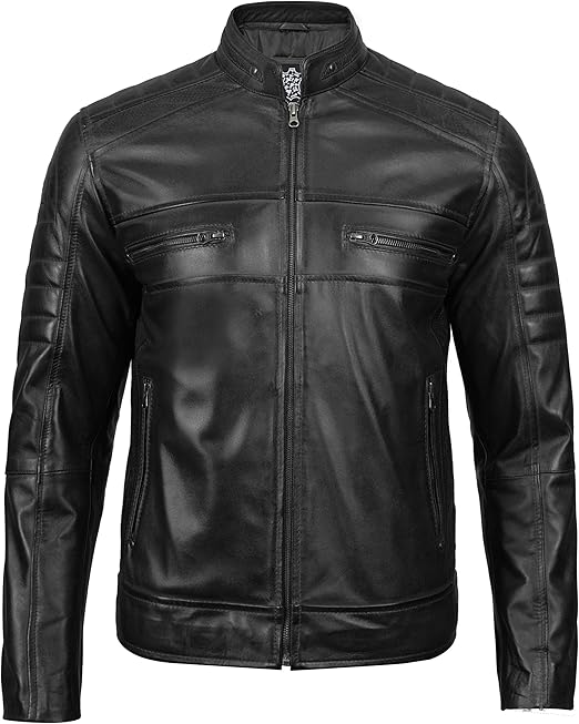 Men’s Genuine Leather Motorcycle Jacket with Quilted Design | Best Leather House