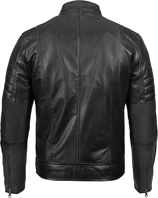 Men’s Genuine Leather Motorcycle Jacket with Quilted Design | Best Leather House