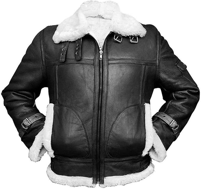 Men’s Sheepskin Leather Bomber Jacket with Shearling Lining