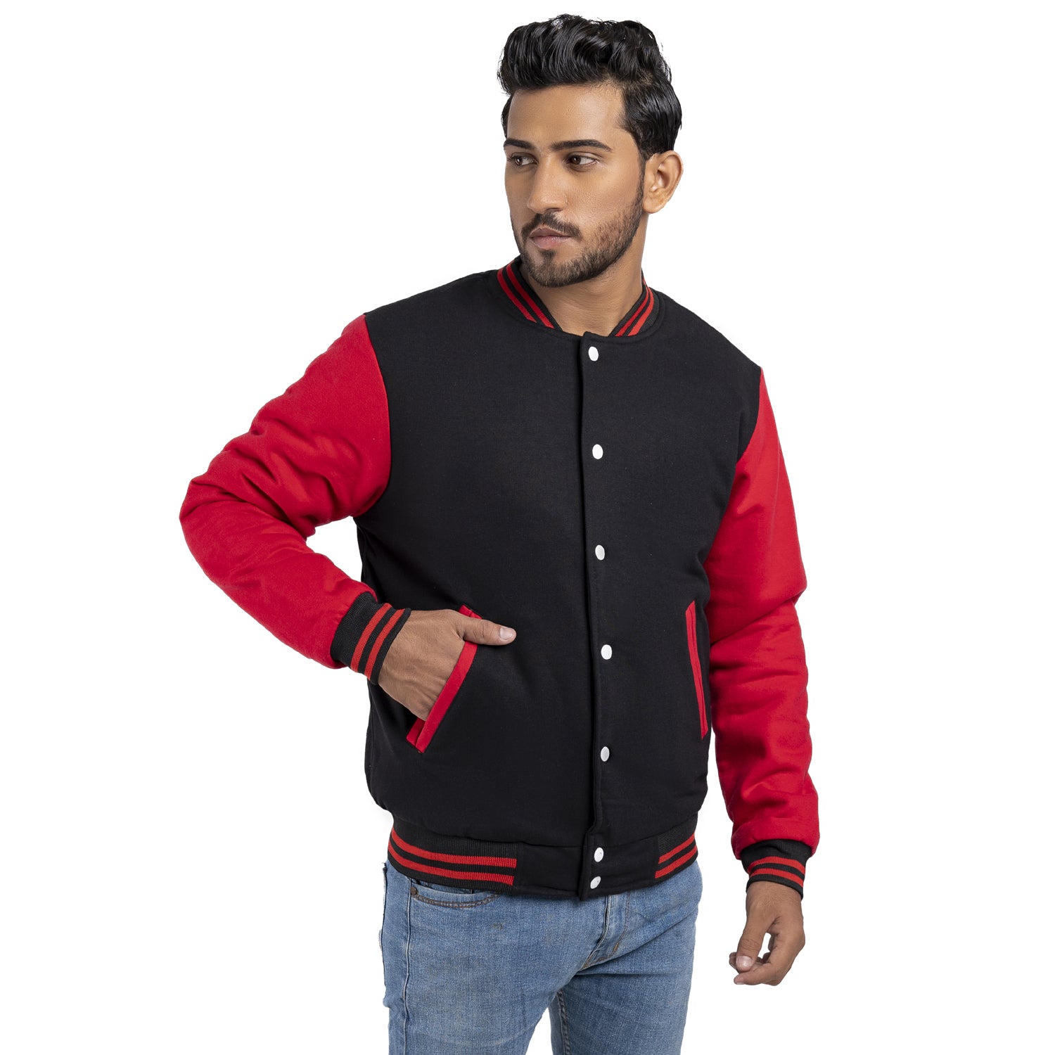Slim Fit Varsity Jacket with Cozy Cotton Lining & Button Closure | Best Leather House