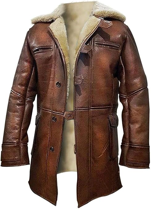 Men’s Leather Jacket with Faux Fur Lining and Zipper Closure