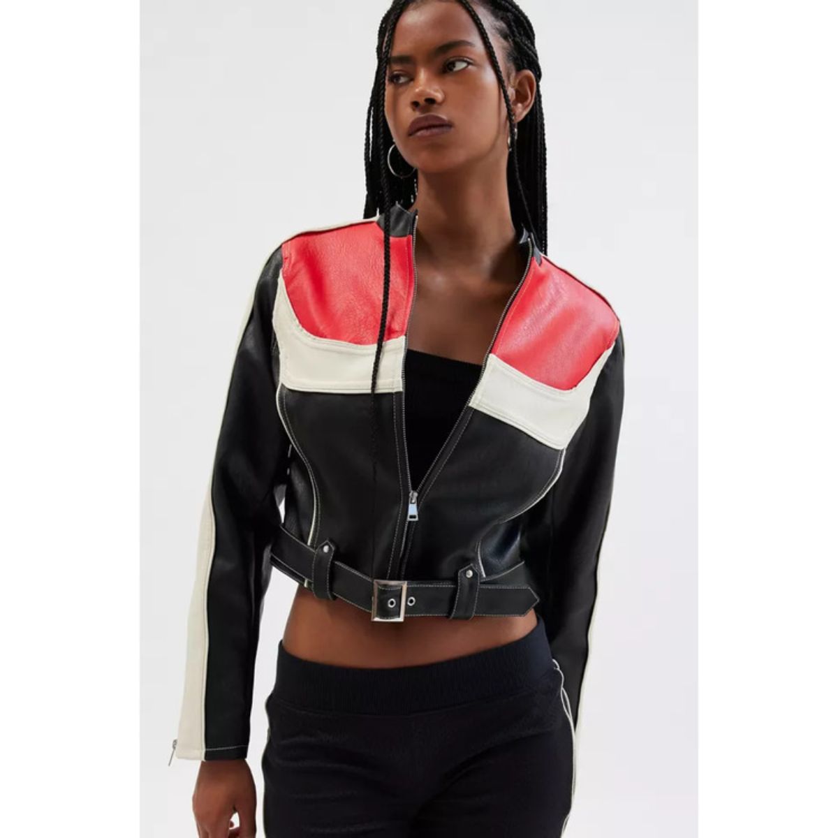 Only Murders In The Building S04 Lilian Rebelo Moto Jacket | Black, Red, and White Real Leather