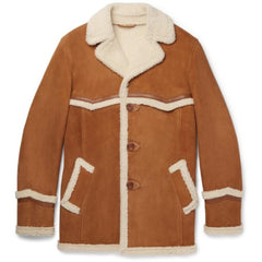 Kingsman The Golden Circle Harry Hart Shearling Jacket | Brown Suede Leather with Fur Collar