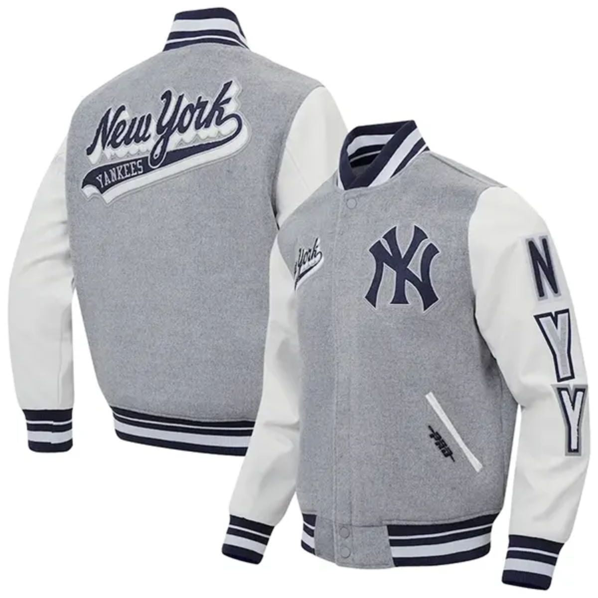 Fat Joe New York Yankees Varsity Jacket | Grey & White Wool and Leather Design