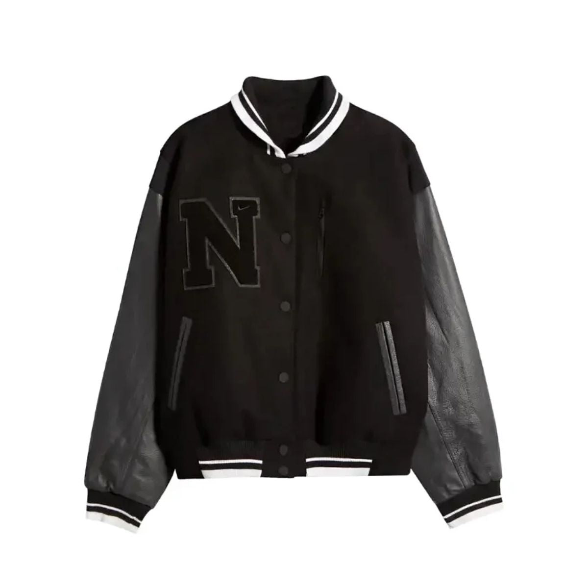 Caitlin Clark SNL Jacket | Black Fleece and Leather Varsity Style