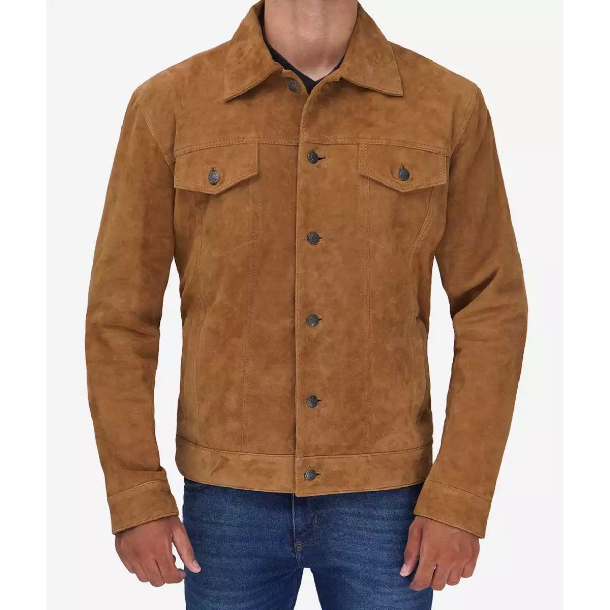 Men’s Tan Suede Trucker Jacket | Classic Style in Premium Suede Leather