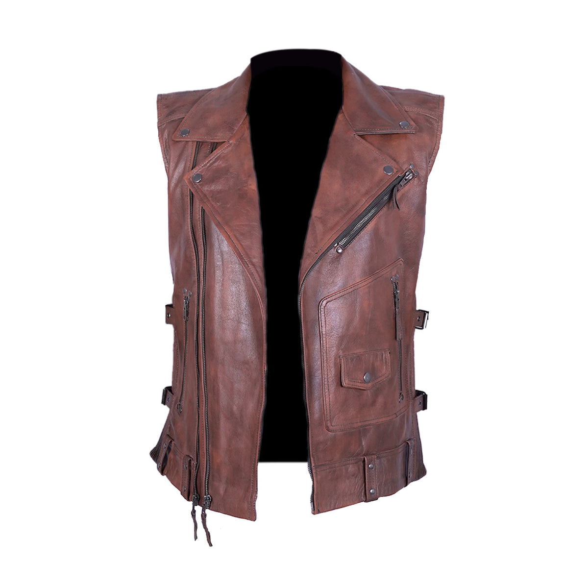 Men's Cowhide Leather Biker Vest with Zipper Front | Best Leather House