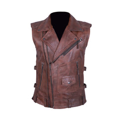 Men's Cowhide Leather Biker Vest with Zipper Front | Best Leather House