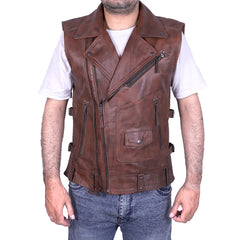 Men's Cowhide Leather Biker Vest with Zipper Front | Best Leather House