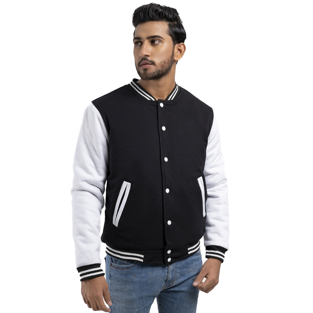 Men's Slim Fit Varsity Jacket with Cozy Cotton Lining & Button Closure | Best Leather House