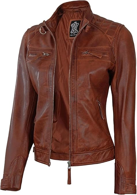 Women's Genuine Lambskin Leather Jacket - Stylish Cafe Racer Design