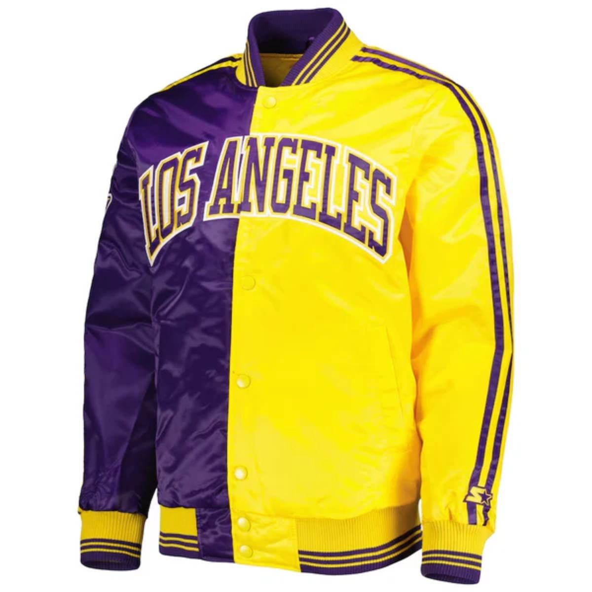 Los Angeles Lakers Competition Striped Satin Varsity Jacket | Purple & White Classic