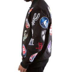 Collage Patch Jacket | Stylish Black Wool-Blend Varsity Design