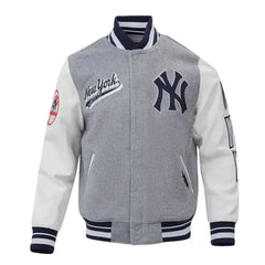 Fat Joe New York Yankees Varsity Jacket | Grey & White Wool and Leather Design