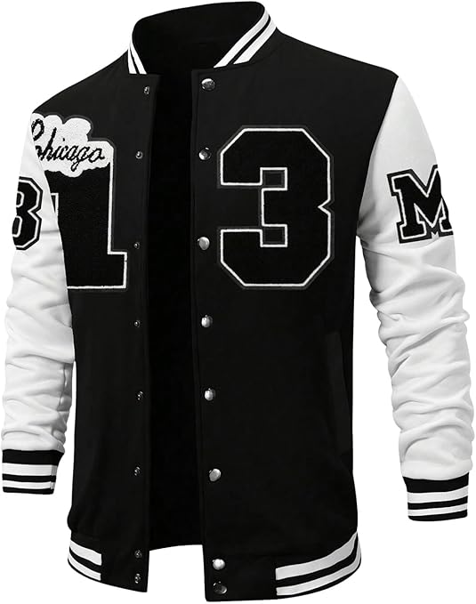 Men's Color block Letterman Varsity Jacket with Button Front | Best Leather House