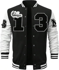 Men's Color block Letterman Varsity Jacket with Button Front | Best Leather House