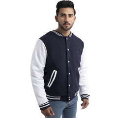 Slim Fit Varsity Jacket with Button Closure and Cozy Lining | Best Leather House