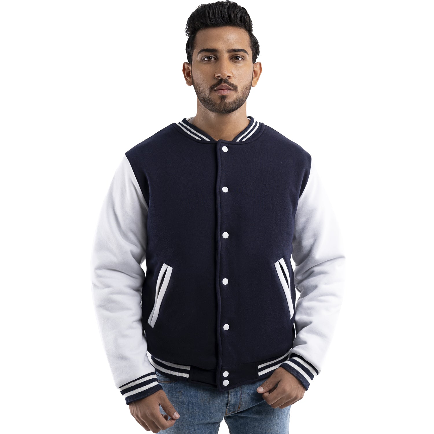 Slim Fit Varsity Jacket with Button Closure and Cozy Lining | Best Leather House