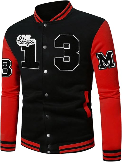 Men's Color block Letterman Varsity Jacket with Button Front | Best Leather House