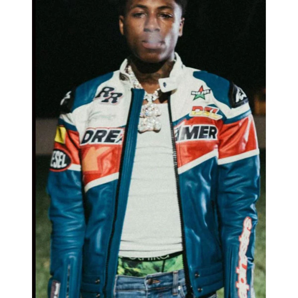 Youngboy Dreamer Jacket | Blue Genuine Leather with Stand-Up Collar