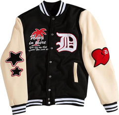 Men’s Colorblock Varsity Jacket with Letter Print & Star Patch | Best Leather House