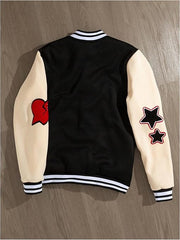 Men’s Colorblock Varsity Jacket with Letter Print & Star Patch | Best Leather House