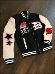 Men’s Colorblock Varsity Jacket with Letter Print & Star Patch | Best Leather House