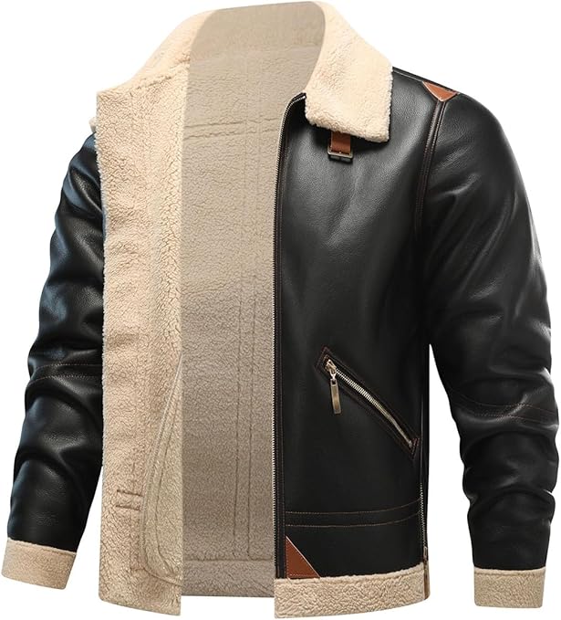 Men's Faux Leather Winter Jacket with Fur Collar | Best Leather House