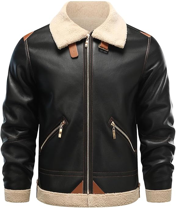 Men's Faux Leather Winter Jacket with Fur Collar | Best Leather House