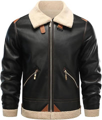 Men's Faux Leather Winter Jacket with Fur Collar | Best Leather House