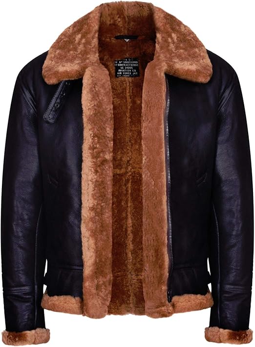 Men’s Sheepskin Lined Leather Jacket with Buckled Neck | Best Leather House