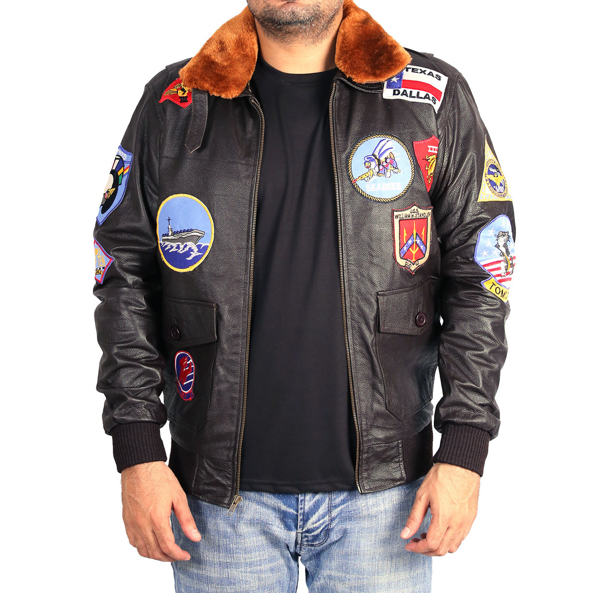 Men's Real Leather Aviator Jacket with Removable Fur Collar | Best Leather House