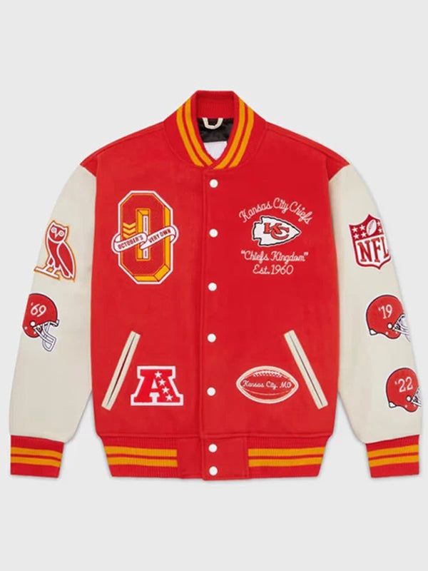 Kansas City Chiefs OVO Jacket | Classic Red & White Wool and Leather Design