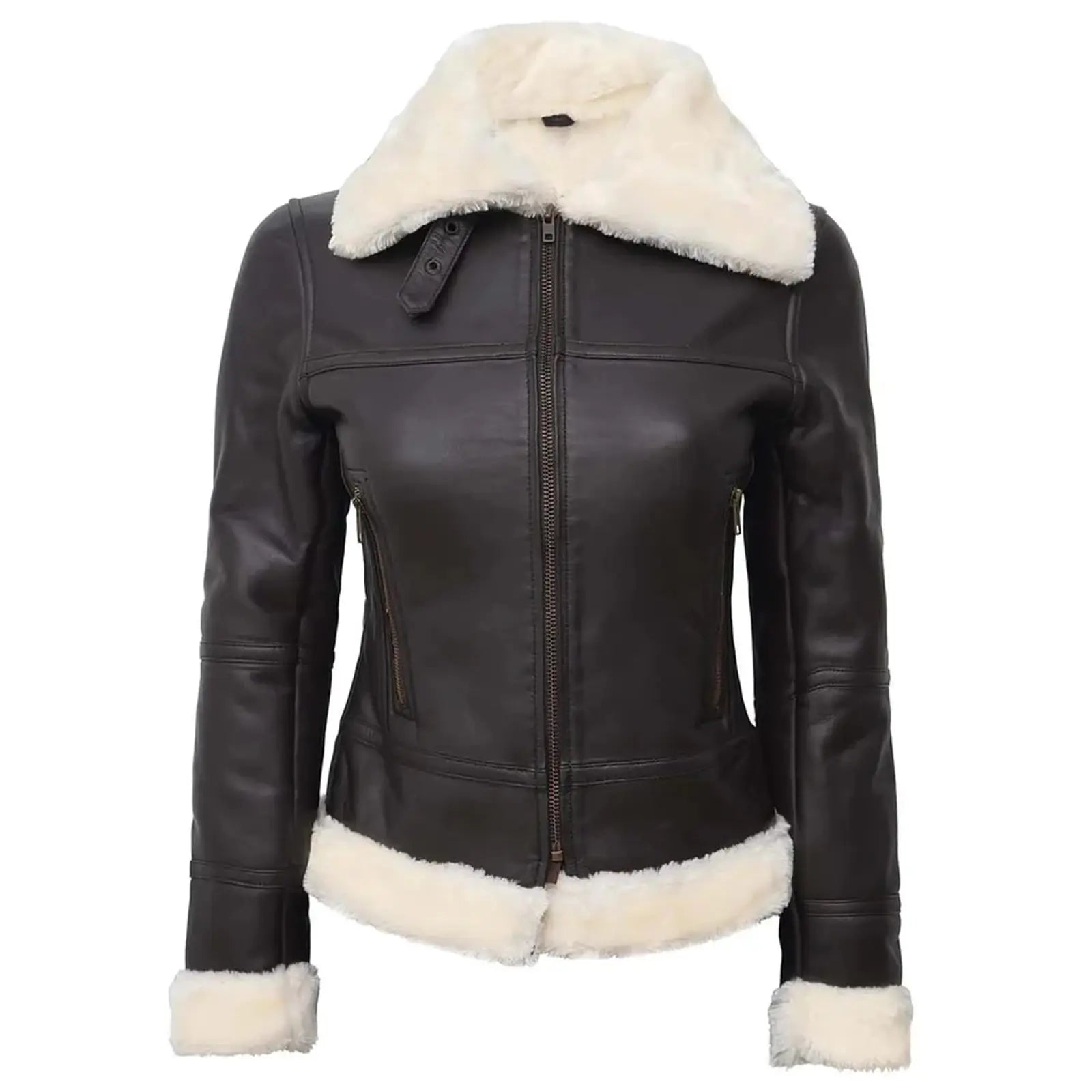 Women’s Brown Leather Bomber Jacket | Classic Lambskin with Sherpa Lining