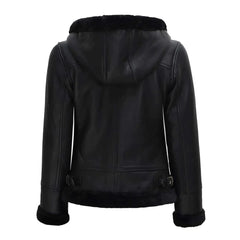 Grace Women’s Black Shearling Bomber Leather Jacket | 100% Real Lambskin Leather with Faux Fur