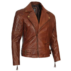 Dark Brown Quilted Asymmetrical Leather Jacket | Real Leather with Quilted Foam