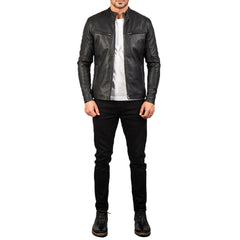 Black Leather Jacket | Real Sheepskin with Quilted Lining and Zipper Closure