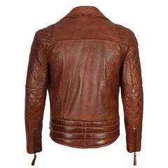 Dark Brown Quilted Asymmetrical Leather Jacket | Real Leather with Quilted Foam