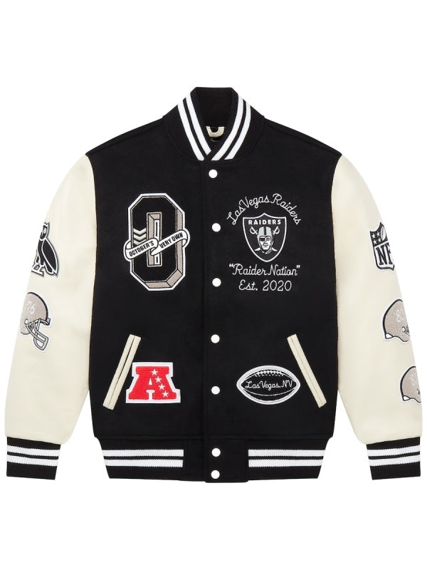 Las Vegas OVO Raiders Jacket | Classic Black & White Wool and Leather Design