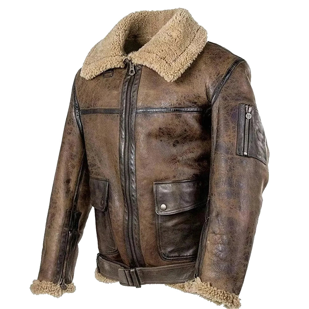 Arnold Schwarzenegger Aviator RAF B6 Shearling Jacket | Brown Real Leather with Faux Shearling