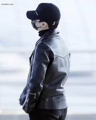 BTS Suga Black Biker Leather Jacket | Real Leather with Asymmetric Zipper Closure