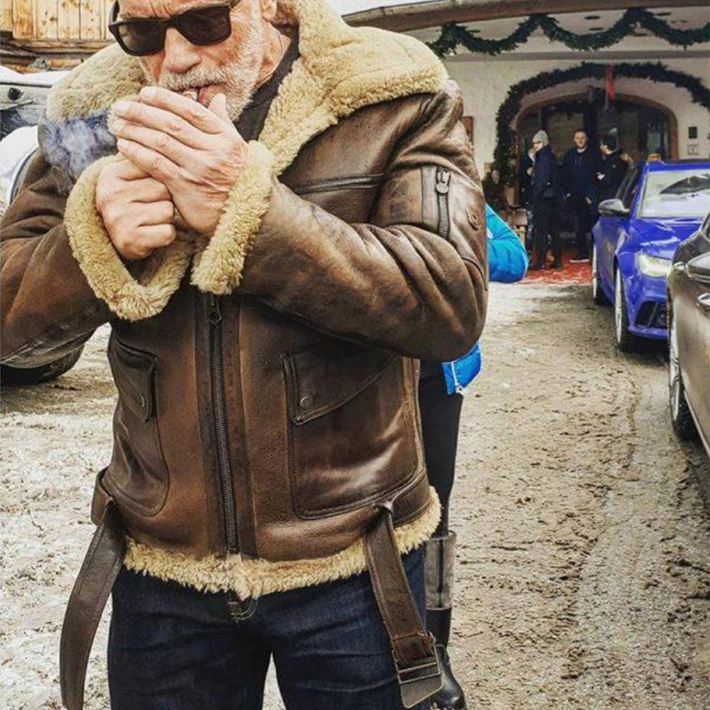 Arnold Schwarzenegger Aviator RAF B6 Shearling Jacket | Brown Real Leather with Faux Shearling