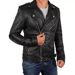 Cafe Racer Lambskin Leather Jacket | Real Lambskin with Quilted Shoulders