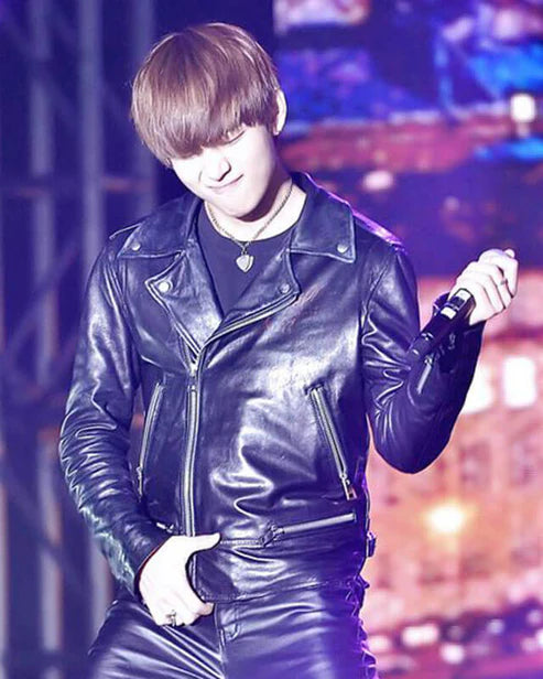 BTS Kim Taehyung Black Leather Jacket | Real Leather with Classic Shirt Collar