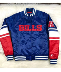 Buffalo Bills Varsity Jacket | Bold Blue and Red Satin Design