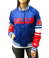 Buffalo Bills Varsity Jacket | Bold Blue and Red Satin Design